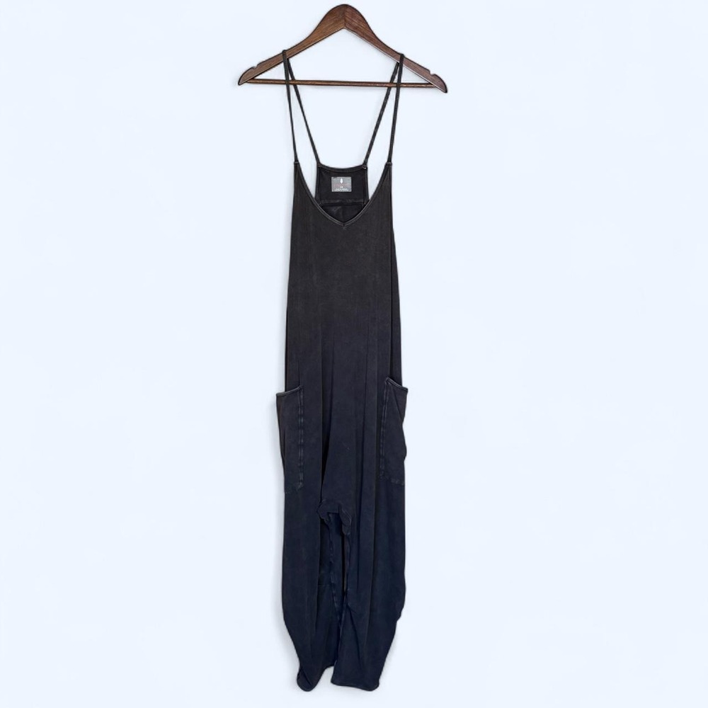 Free People Movement Charcoal Gray Black Wash Jumpsuit Pockets